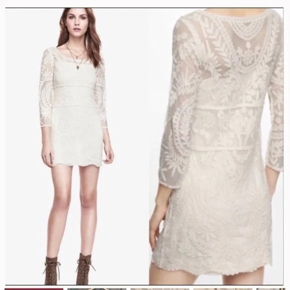 Express Cream Sheer 3/4 Sleeve Mini Dress with Lining - XS - Picture 10 of 10